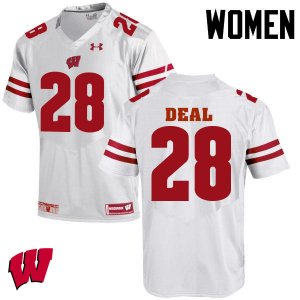 Women's Wisconsin Badgers NCAA #28 Taiwan Deal White Authentic Under Armour Stitched College Football Jersey JU31W32CJ